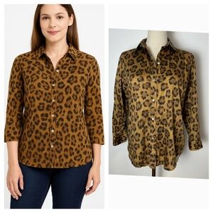 Lauren Ralph Lauren Cotton Animal Print Button Down Urban traveller Blouse